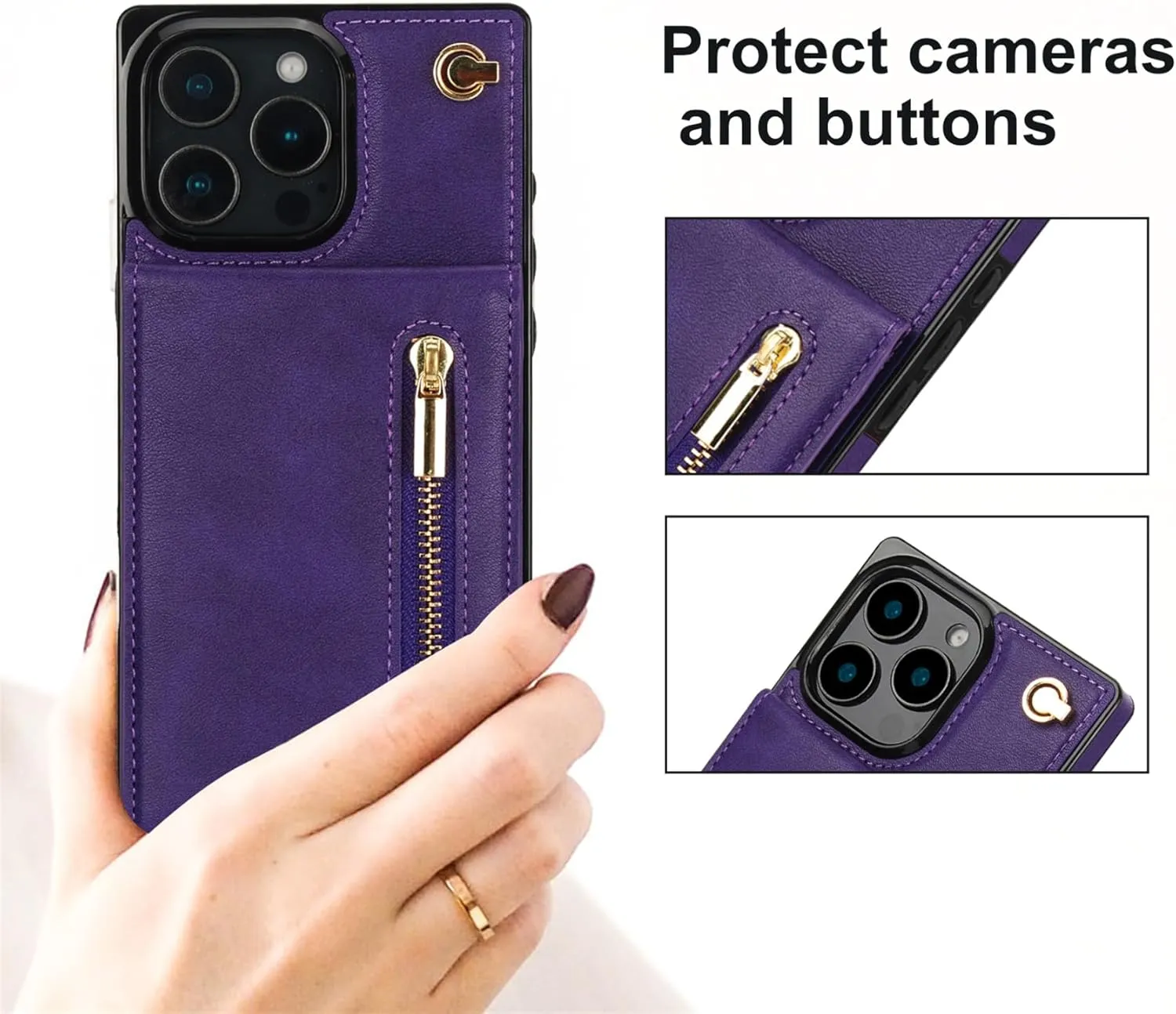 CCSmall for Apple iPhone 16 Pro Case Wallet Crossbody with Card Holder for Women, RFID Blocking PU Leather Zipper Handbag Purse Flip Cover Shoulder Strap Lanyard Phone Case for 16 Pro ZP Purple