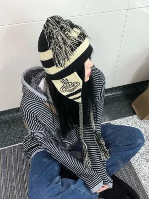 CEINOM Anime Cosplay Beanies Hats Girl Women Tassel Ear Protection hat Warm Cap Grunge Accessories Slouchy Beanies for Women