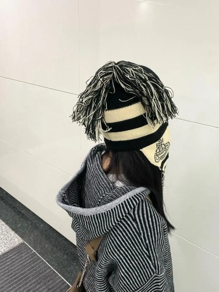 CEINOM Anime Cosplay Beanies Hats Girl Women Tassel Ear Protection hat Warm Cap Grunge Accessories Slouchy Beanies for Women