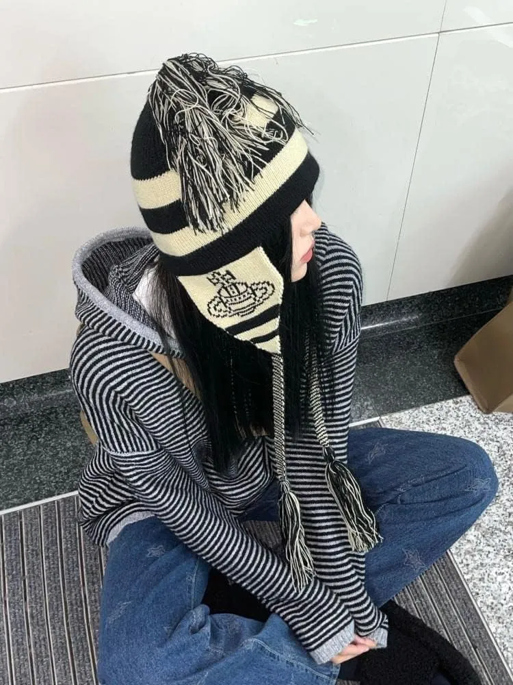 CEINOM Anime Cosplay Beanies Hats Girl Women Tassel Ear Protection hat Warm Cap Grunge Accessories Slouchy Beanies for Women