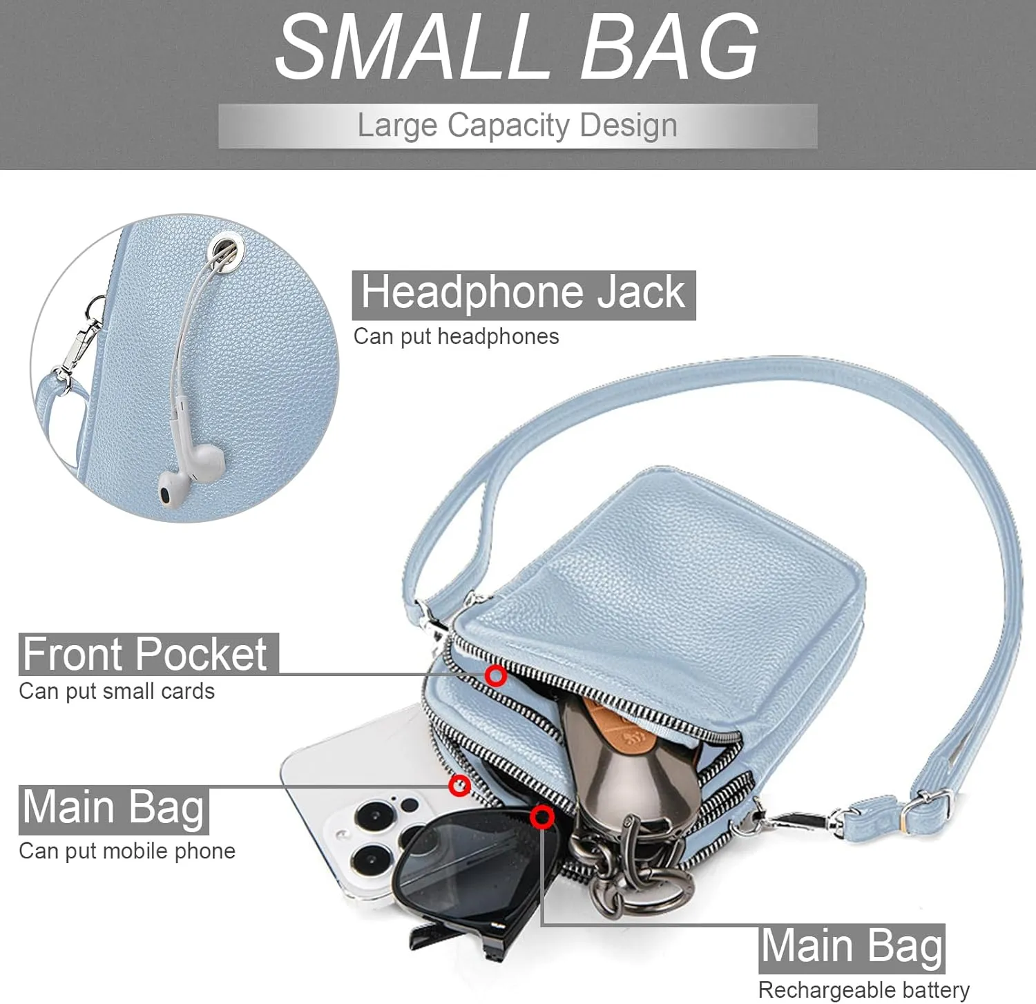 Cell Phone Purse Small Crossbody Bag for Women Men Leather Mini Shoulder Bag Wallet with Card Holder Slot Pouch Neck Strap for All Smartphones iPhone 16 Pro Max 15 Plus 14 13 12 11 X up to 7.5" Blue