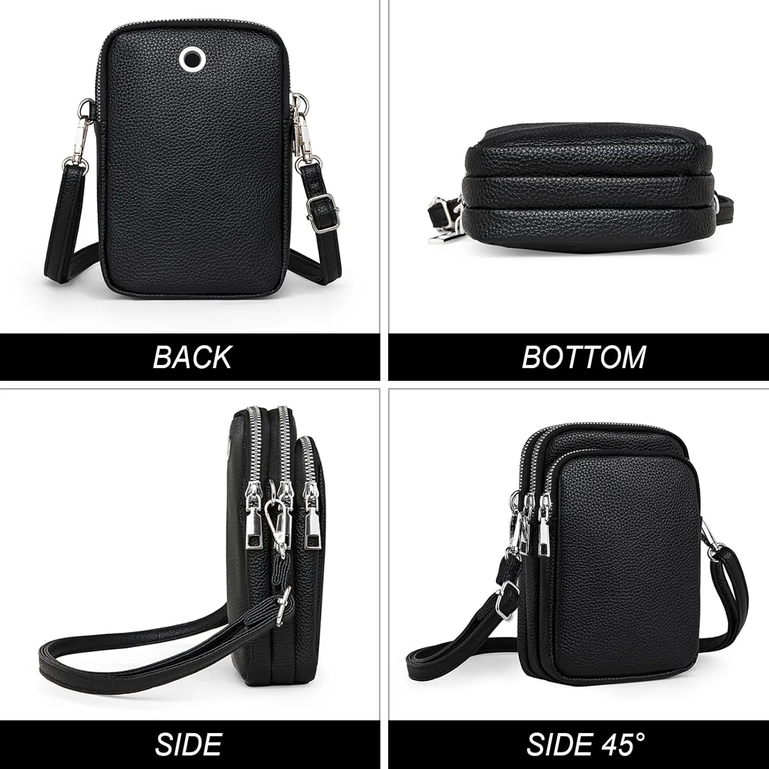 Cell Phone Purse Small Crossbody Bag for Women Men Leather Mini Shoulder Bag Wallet with Card Holder Slot Pouch Neck Strap for All Smartphones iPhone 16 Pro Max 15 Plus 14 13 12 11 X up to 7.5" Silver