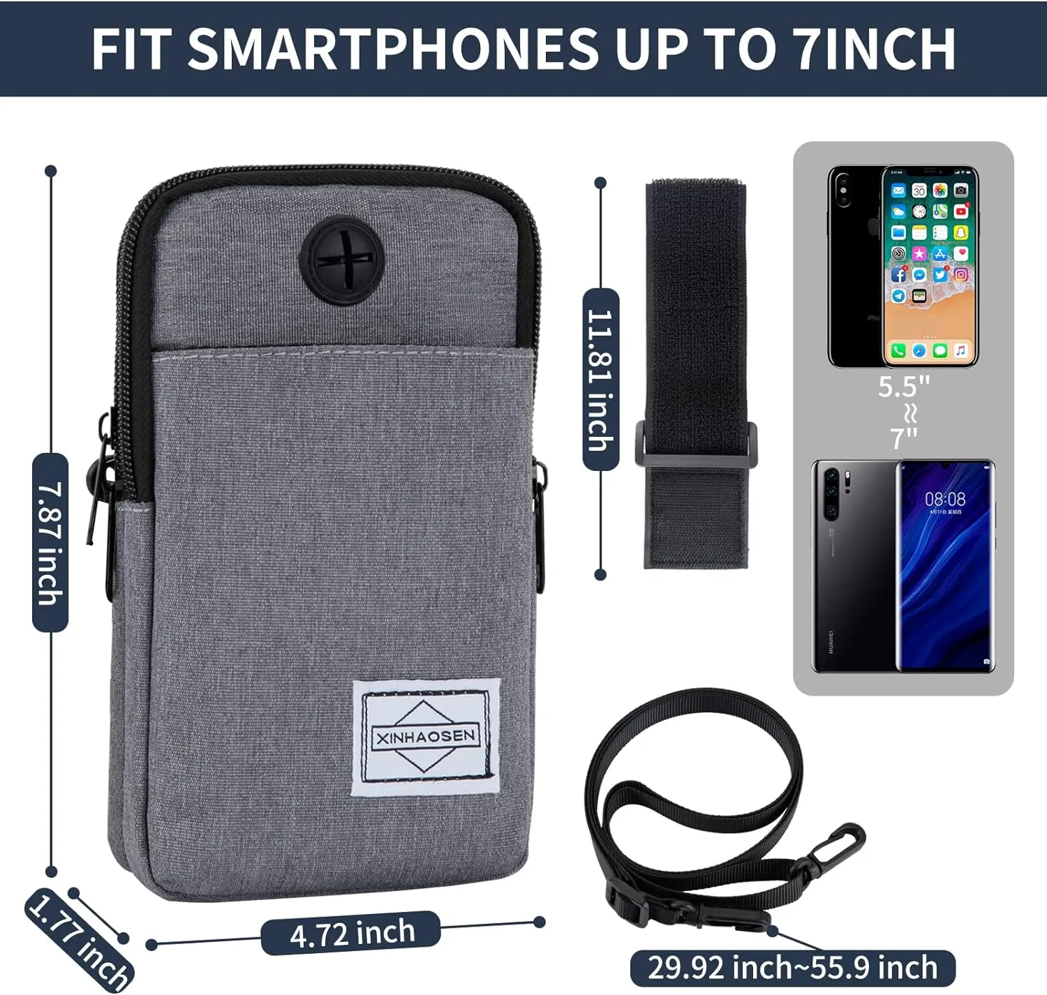 Cell Phone Purse Waist Pack Bag Travel Crossbody Bag Wristband Sport Armband Wallet with Removable Shoulder Strap (Navy Blue)