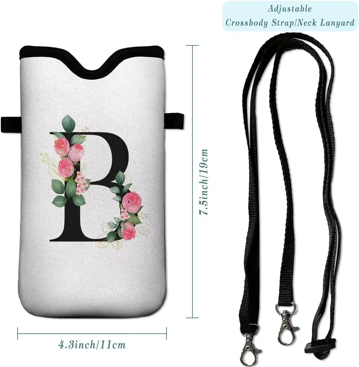 Cell Phone Sleeves Bag Case Crossbody Neoprene Holder Lanyard Phone Pouch for Women Men 7.5 X 4.5 Inches - Letter_B