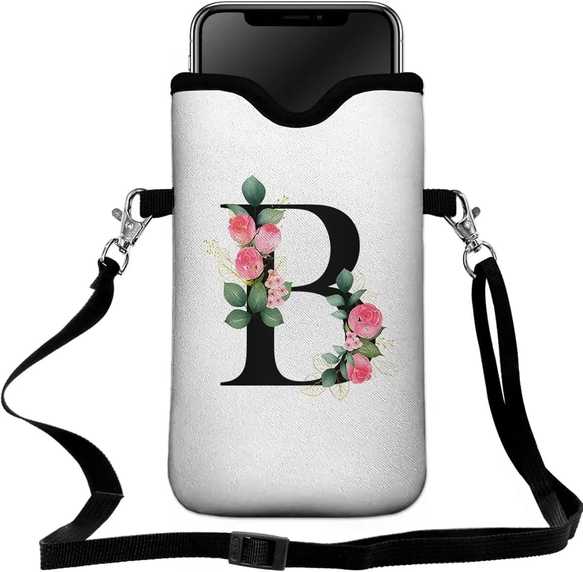 Cell Phone Sleeves Bag Case Crossbody Neoprene Holder Lanyard Phone Pouch for Women Men 7.5 X 4.5 Inches - Letter_B