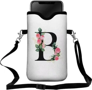 Cell Phone Sleeves Bag Case Crossbody Neoprene Holder Lanyard Phone Pouch for Women Men 7.5 X 4.5 Inches - Letter_B