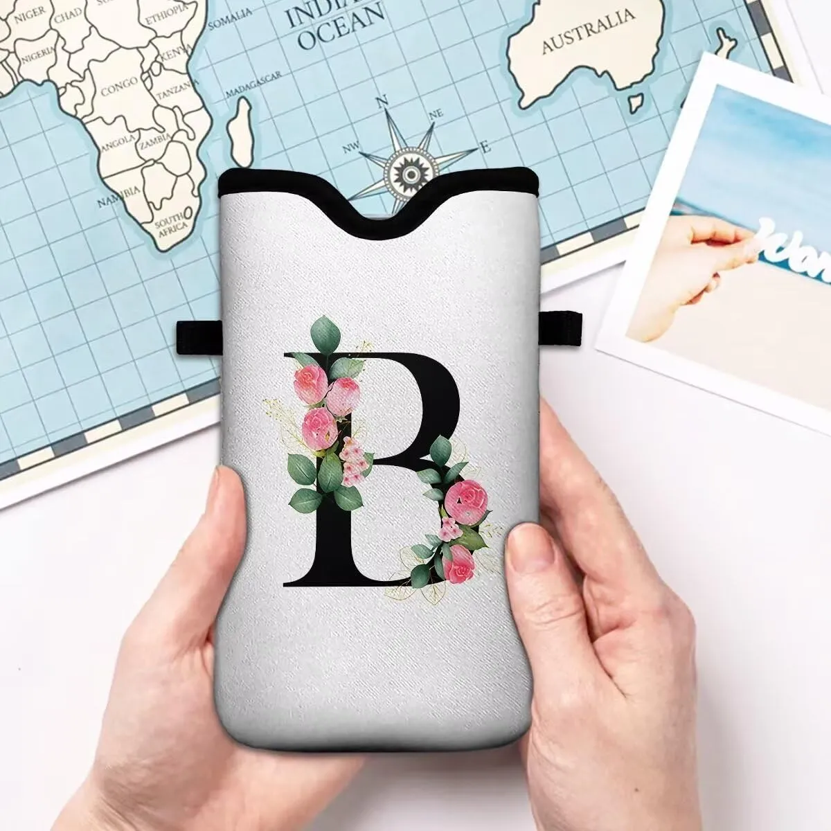 Cell Phone Sleeves Bag Case Crossbody Neoprene Holder Lanyard Phone Pouch for Women Men 7.5 X 4.5 Inches - Letter_B