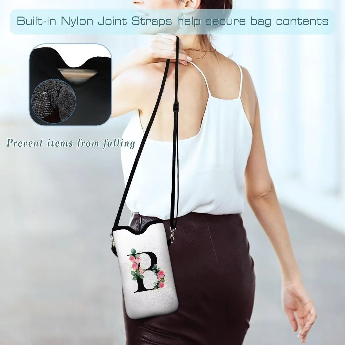 Cell Phone Sleeves Bag Case Crossbody Neoprene Holder Lanyard Phone Pouch for Women Men 7.5 X 4.5 Inches - Letter_B