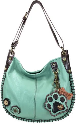 CHALA Crossbody Handbag, Hobo Style, Casual, Soft, Shoulder or Crossbody - Teal Paw -Teal