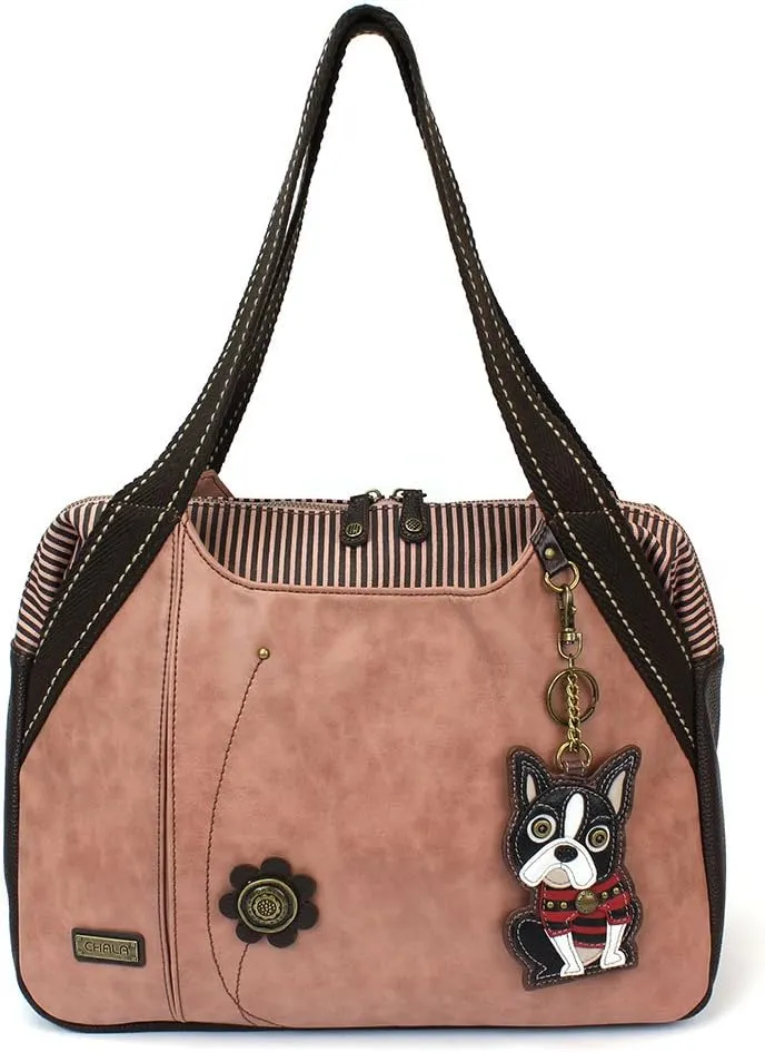 Chala Handbags Dust Rose Shoulder Purse Tote Bag with Key Fob/ Coin Purse