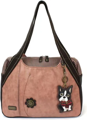 Chala Handbags Dust Rose Shoulder Purse Tote Bag with Key Fob/ Coin Purse