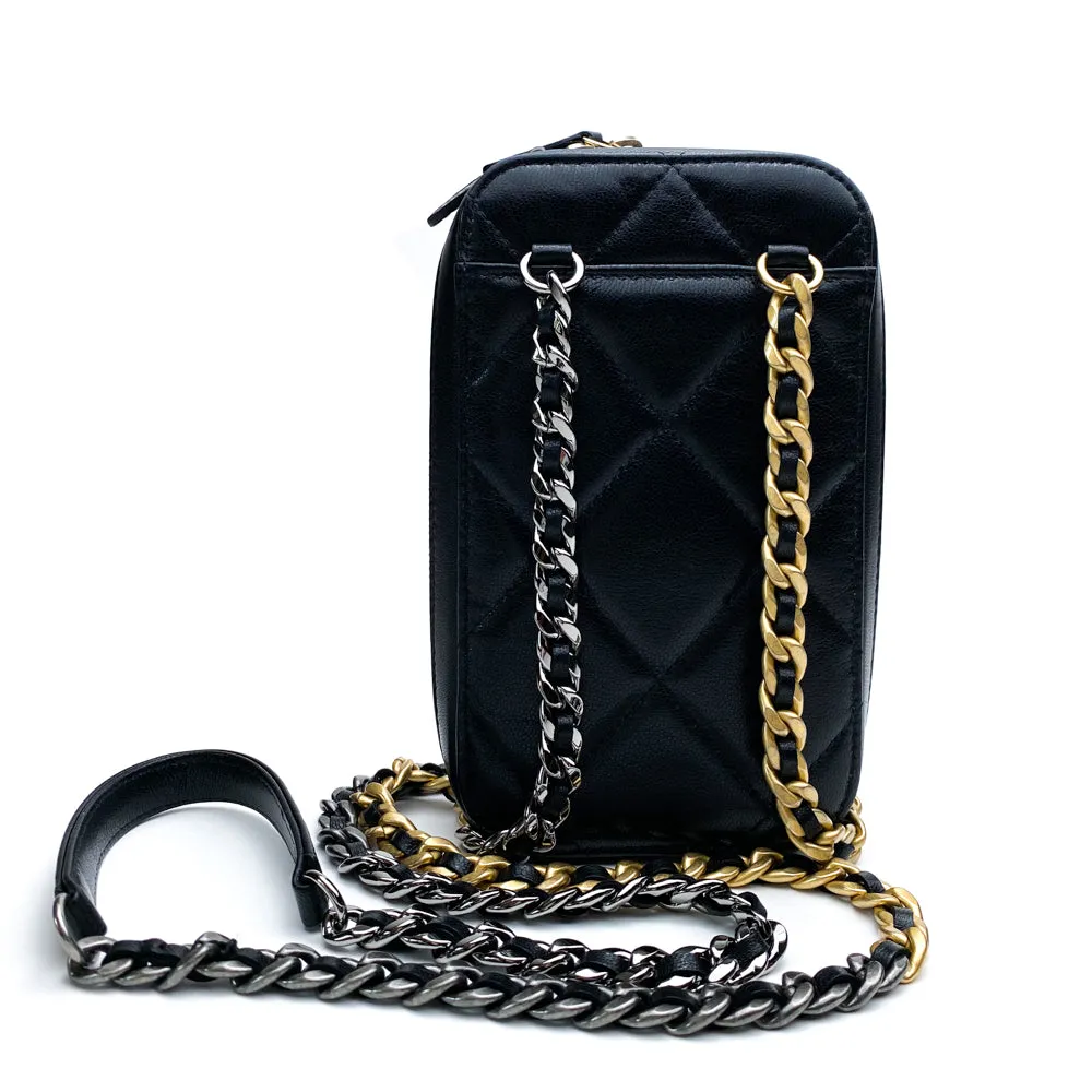 Chanel Black Lambskin Quilted Chanel 19 Phone Holder Chain Bag