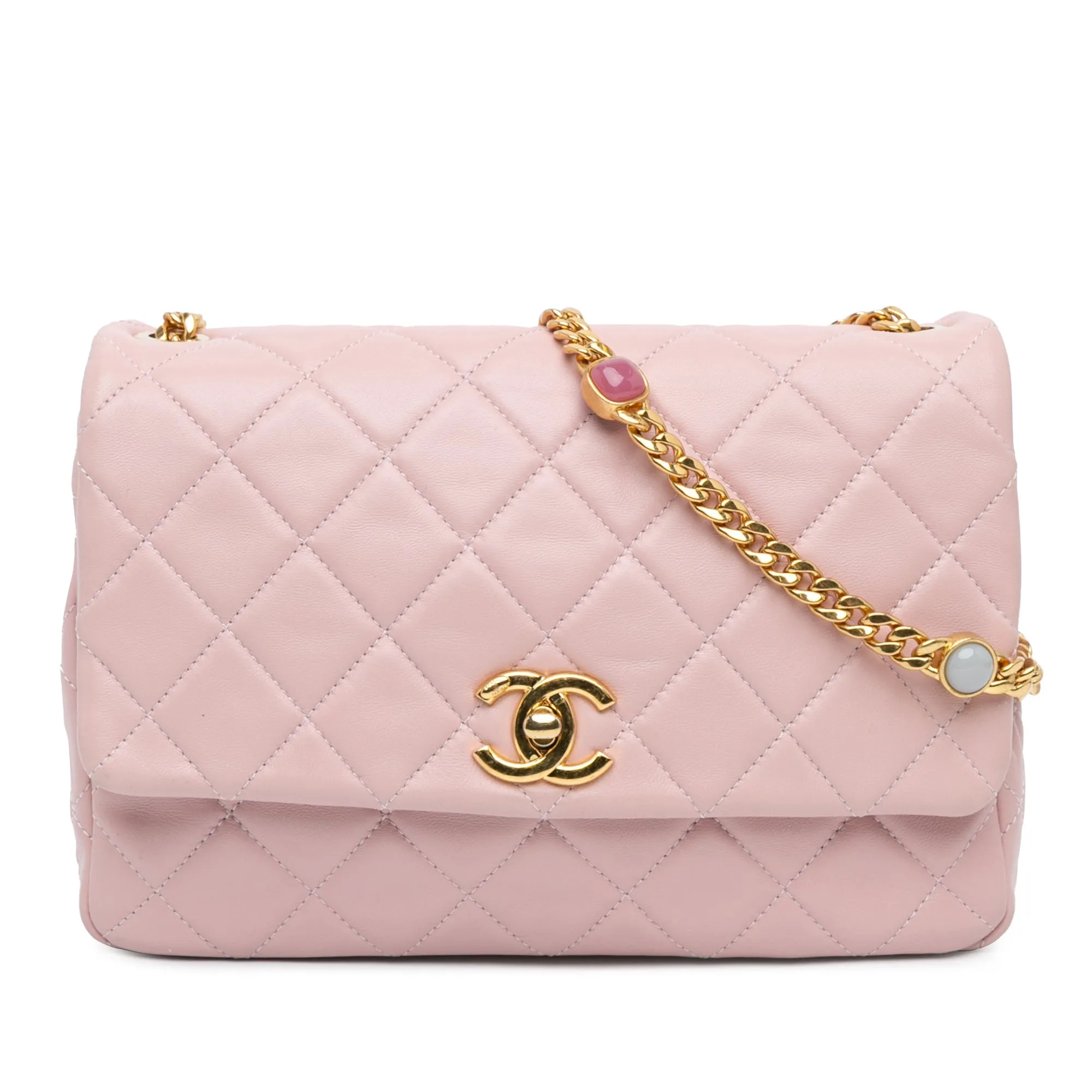 Chanel CC Quilted Lambskin Embellished Chain Flap