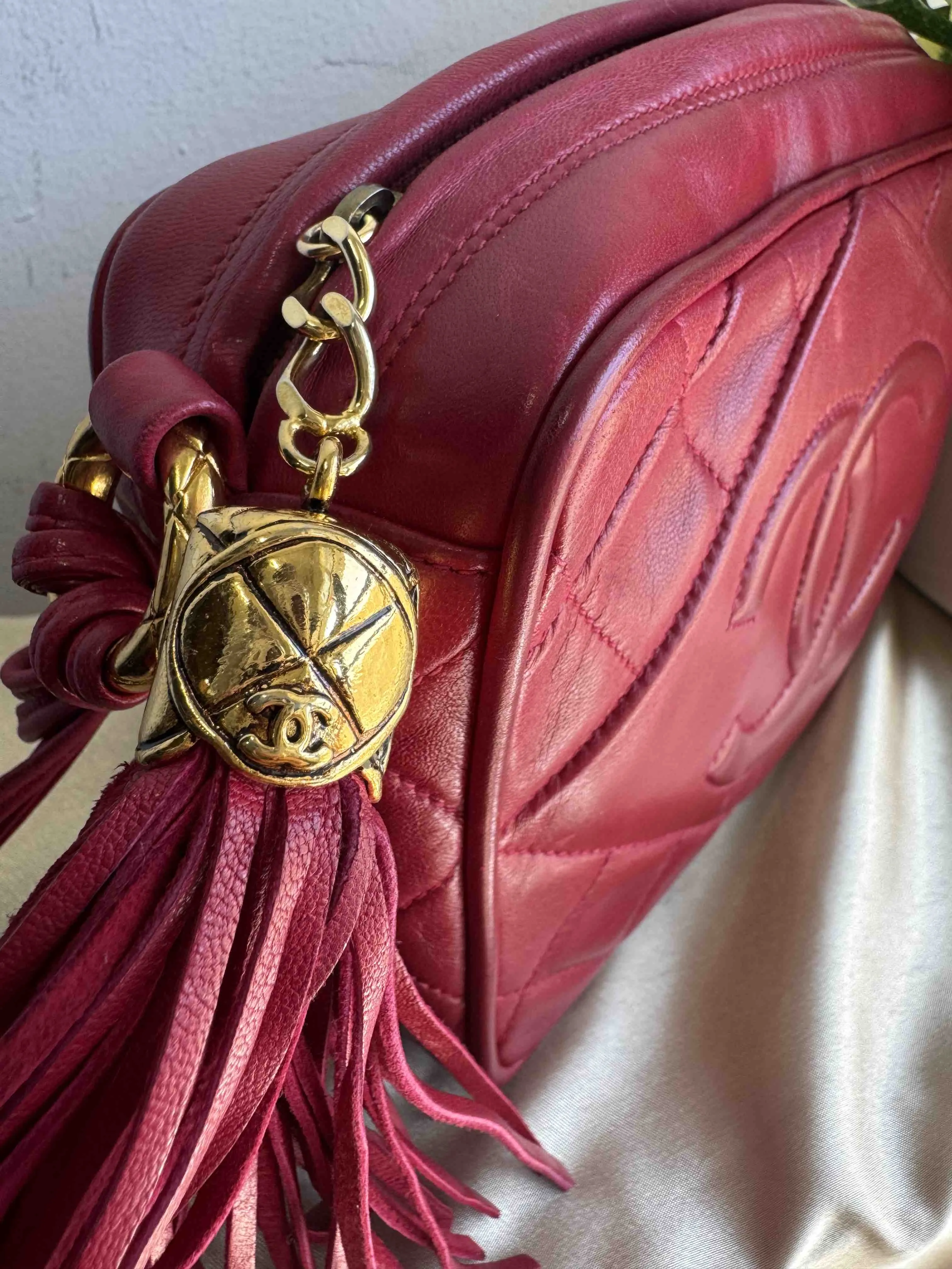 Chanel Golden Ball Camera Bag in Red Leather Crossbody