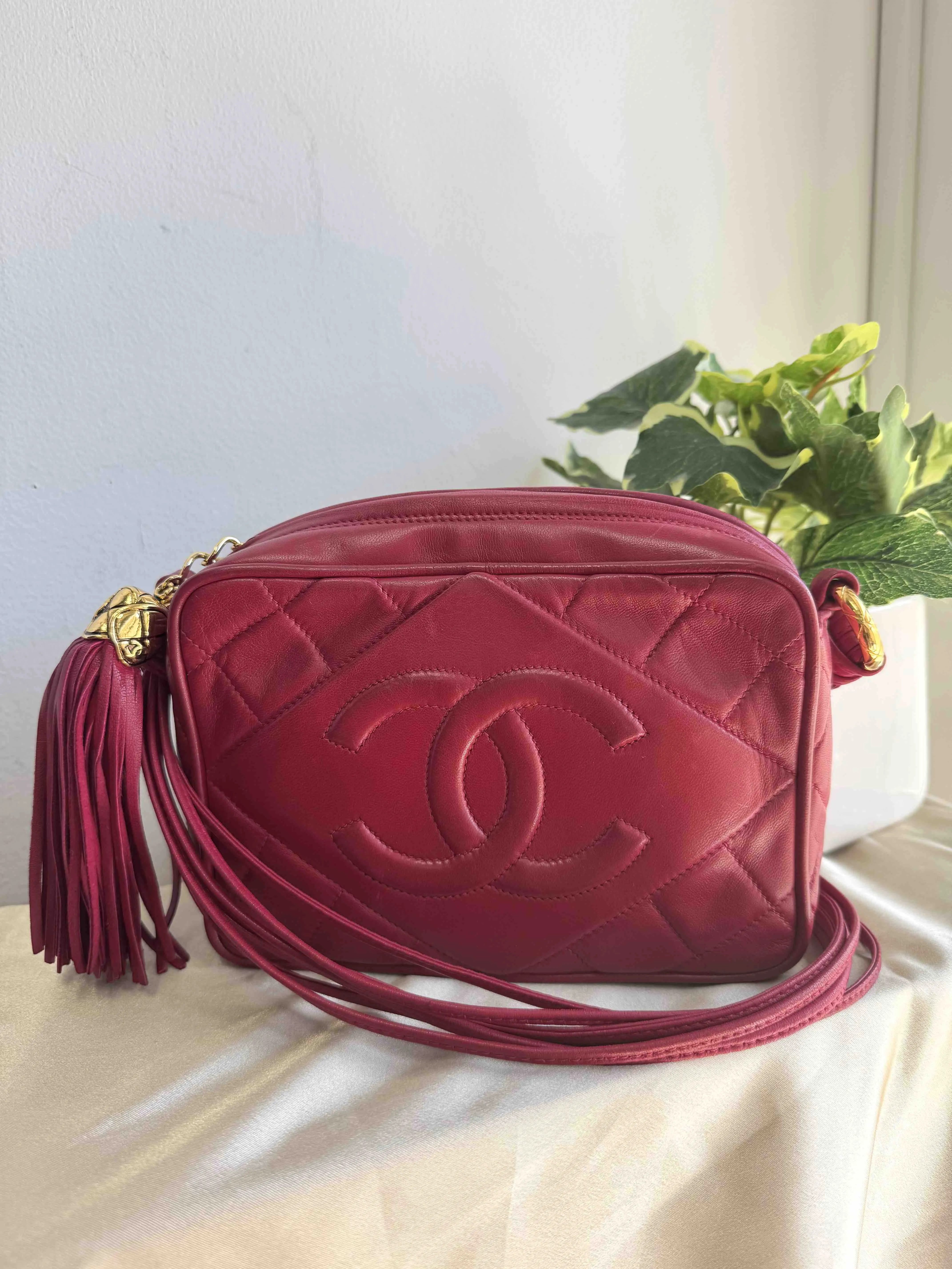 Chanel Golden Ball Camera Bag in Red Leather Crossbody