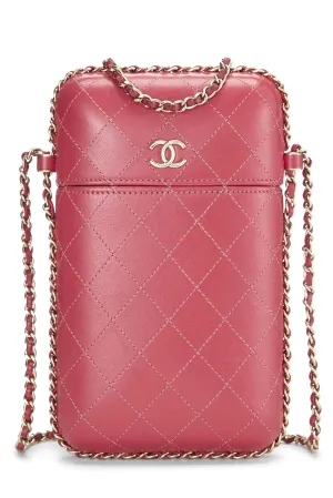 Chanel,  Pink Calfskin Crossbody Chain Phone Holder, Pink