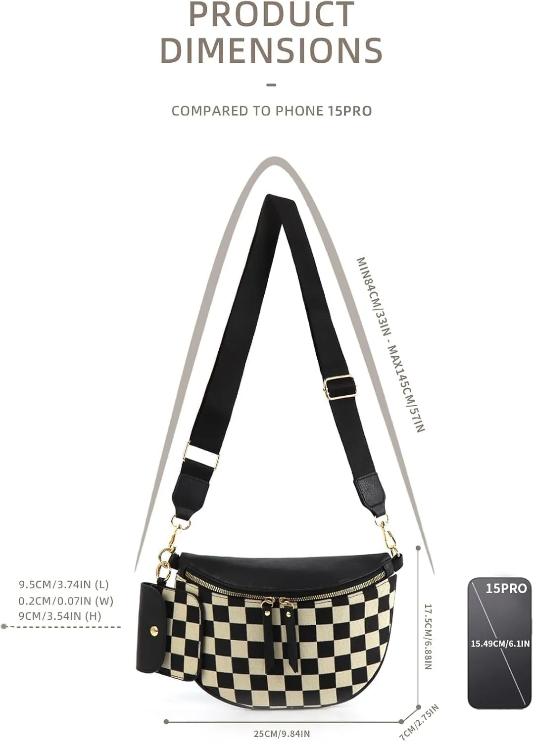 Checkered Crossbody Bag,Checkered Purse for Women Black and White Bum Bag Fanny Packs Belt Bag Sling Bag with Shoulder Strap (1-coffee-b)