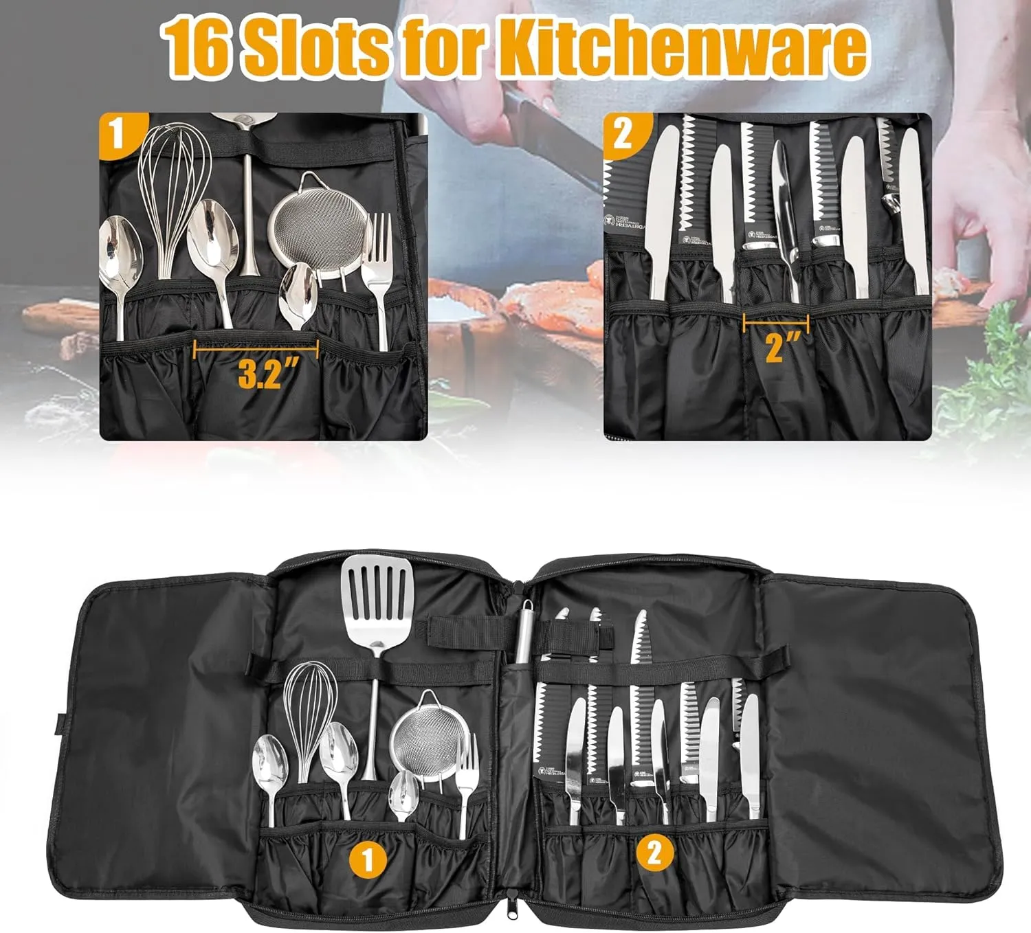 Chef Knife Bag, 25 Total Pockets Knife Storage Case For Professional Chefs, Knife Carrying Case, Knife Carrier Travel Bag for Knives and Kitchen Utensils, Bag Only