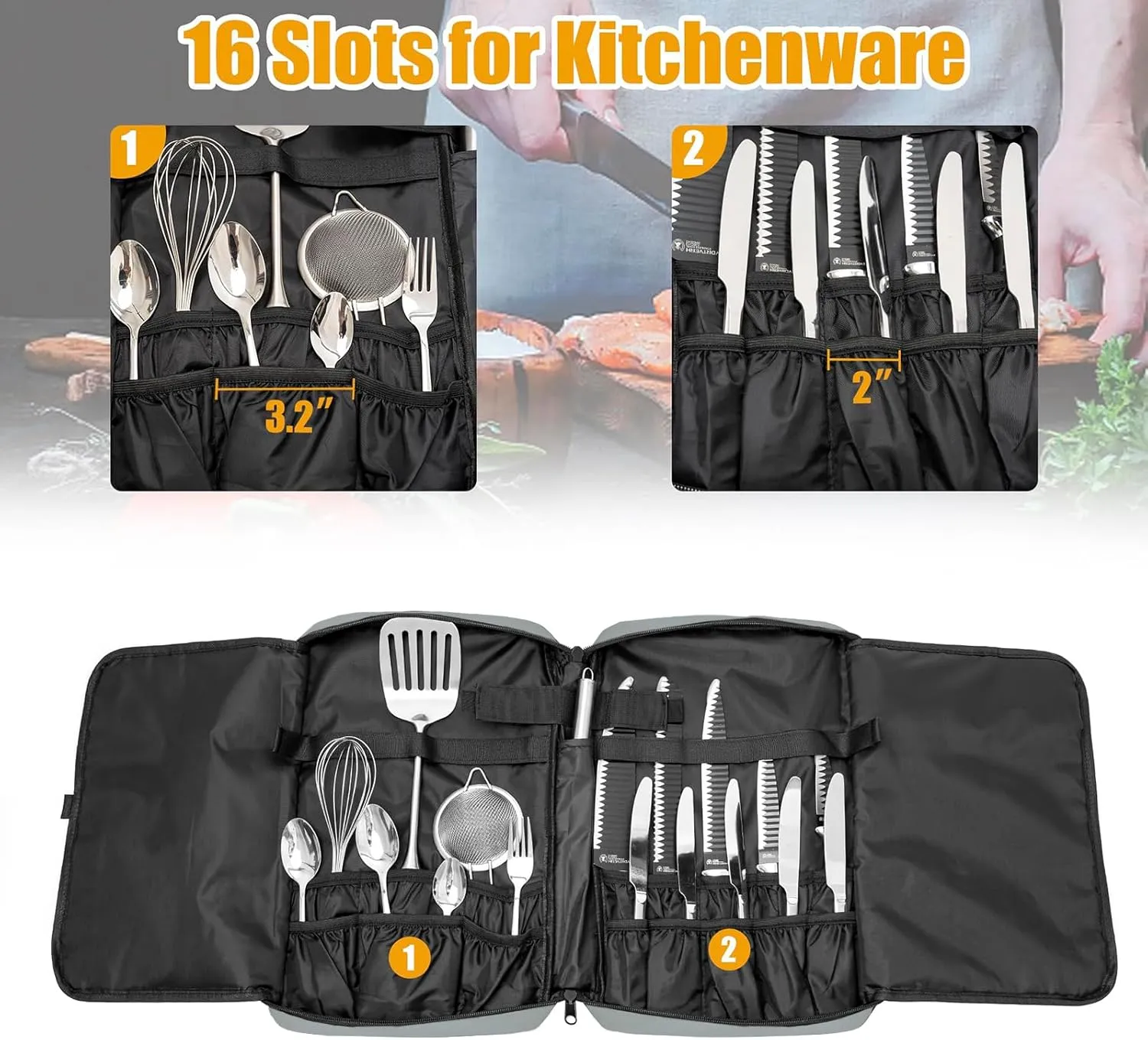 Chef Knife Bag, 25 Total Pockets Knife Storage Case For Professional Chefs, Knife Carrying Case, Knife Carrier Travel Bag for Knives and Kitchen Utensils, Bag Only