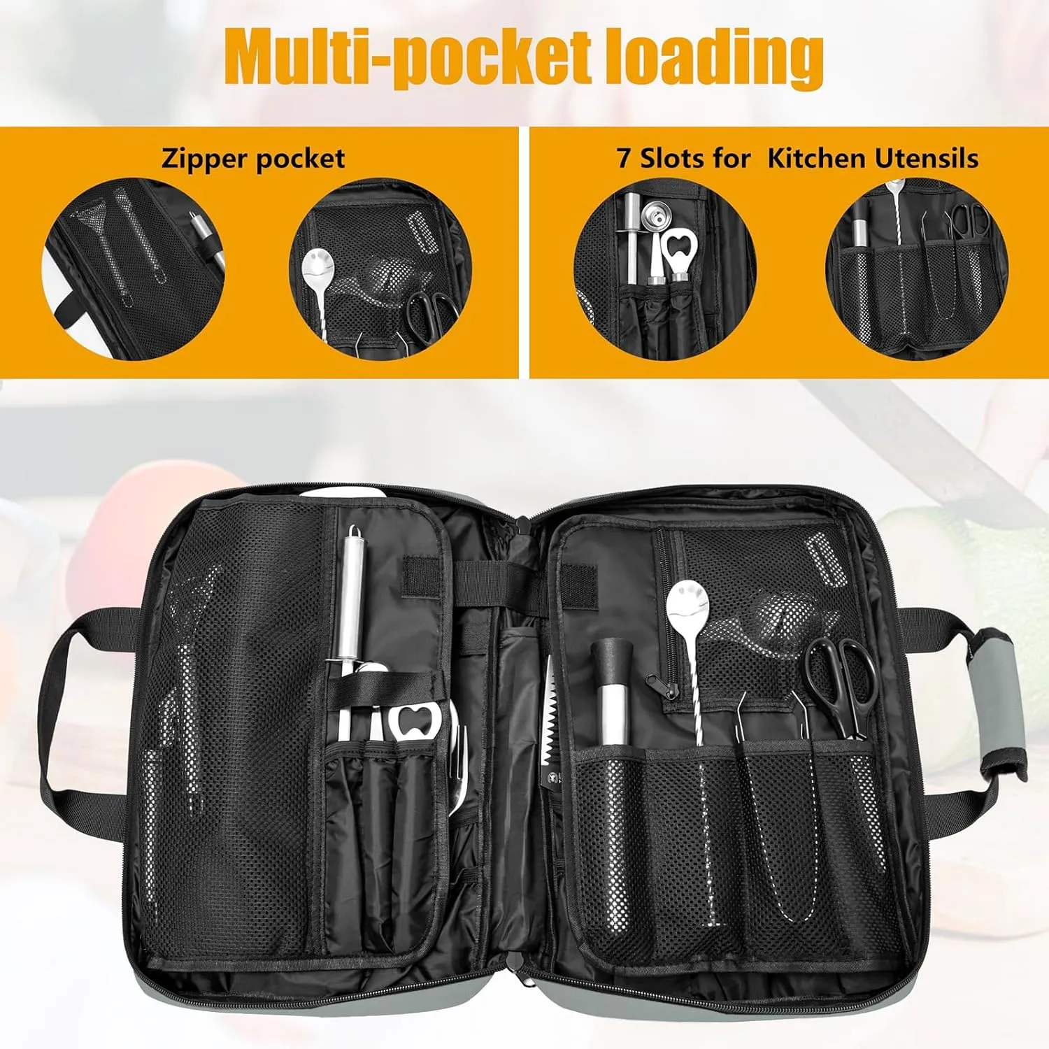 Chef Knife Bag, 25 Total Pockets Knife Storage Case For Professional Chefs, Knife Carrying Case, Knife Carrier Travel Bag for Knives and Kitchen Utensils, Bag Only