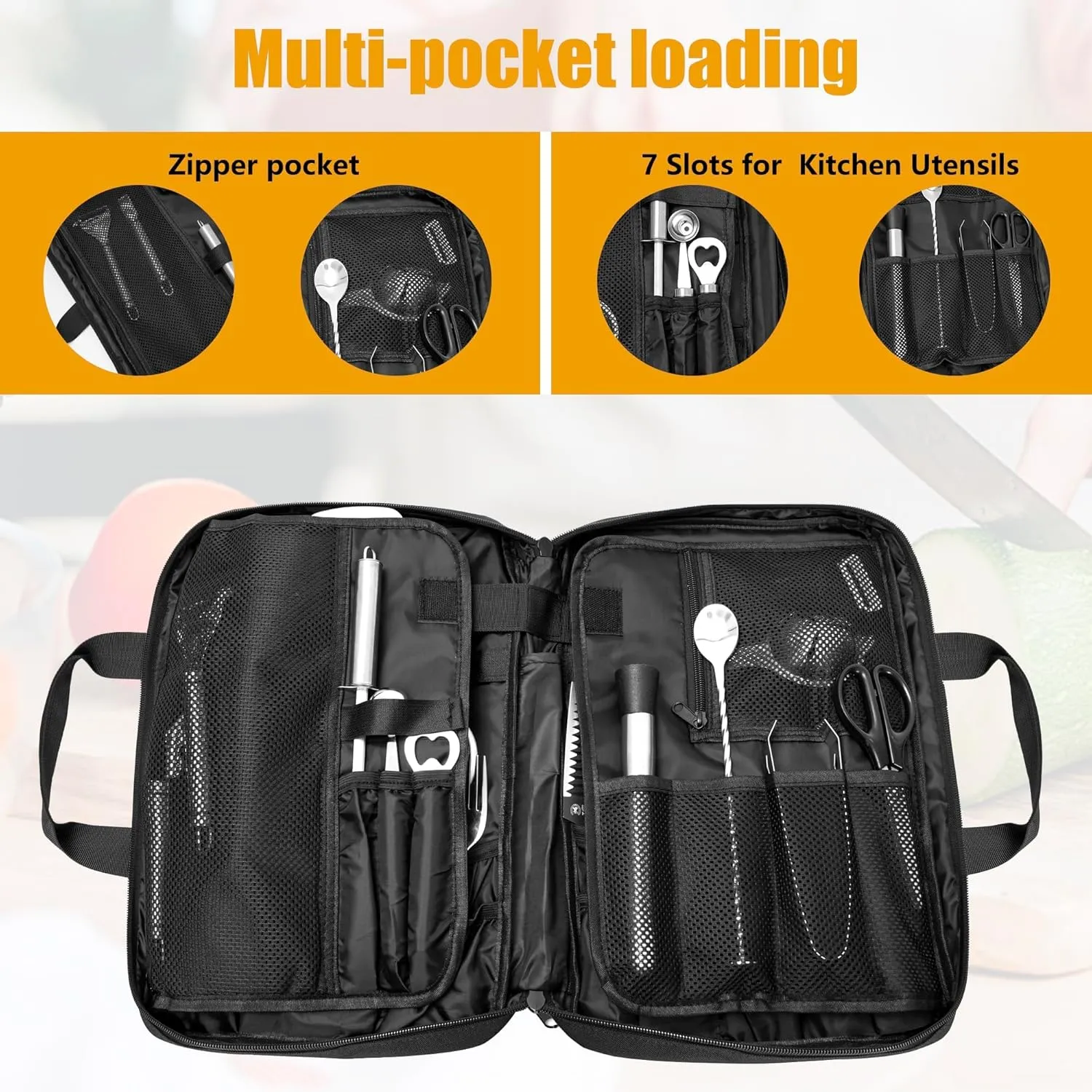 Chef Knife Bag, 25 Total Pockets Knife Storage Case For Professional Chefs, Knife Carrying Case, Knife Carrier Travel Bag for Knives and Kitchen Utensils, Bag Only