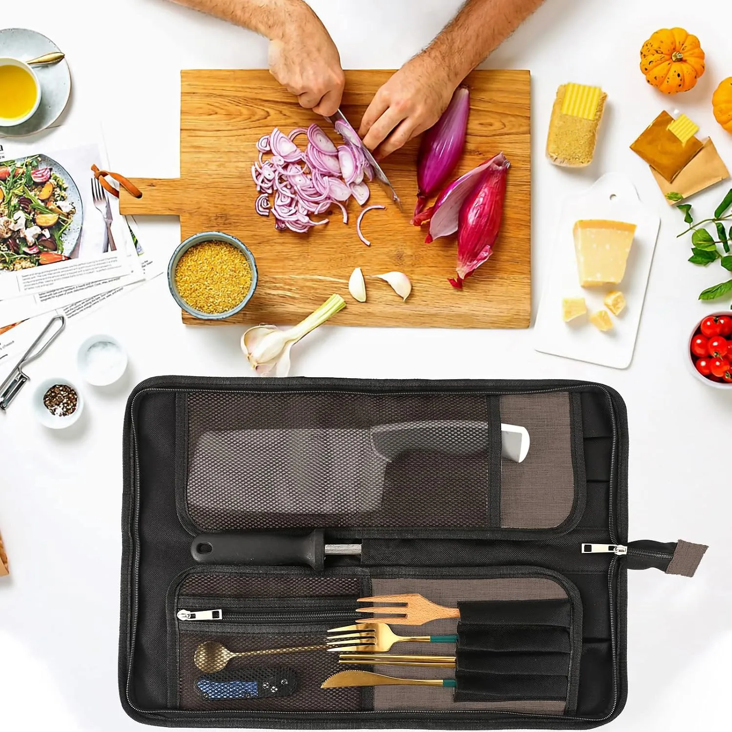 Chef’s Knife Roll Bag, Heavy Duty Oxford Chef Knife Bag, Portable 13 Slots Chef Knife Case, Multi-function Cutlery Knives Pouch Holder Knife Wrap Wallet Tool Roll