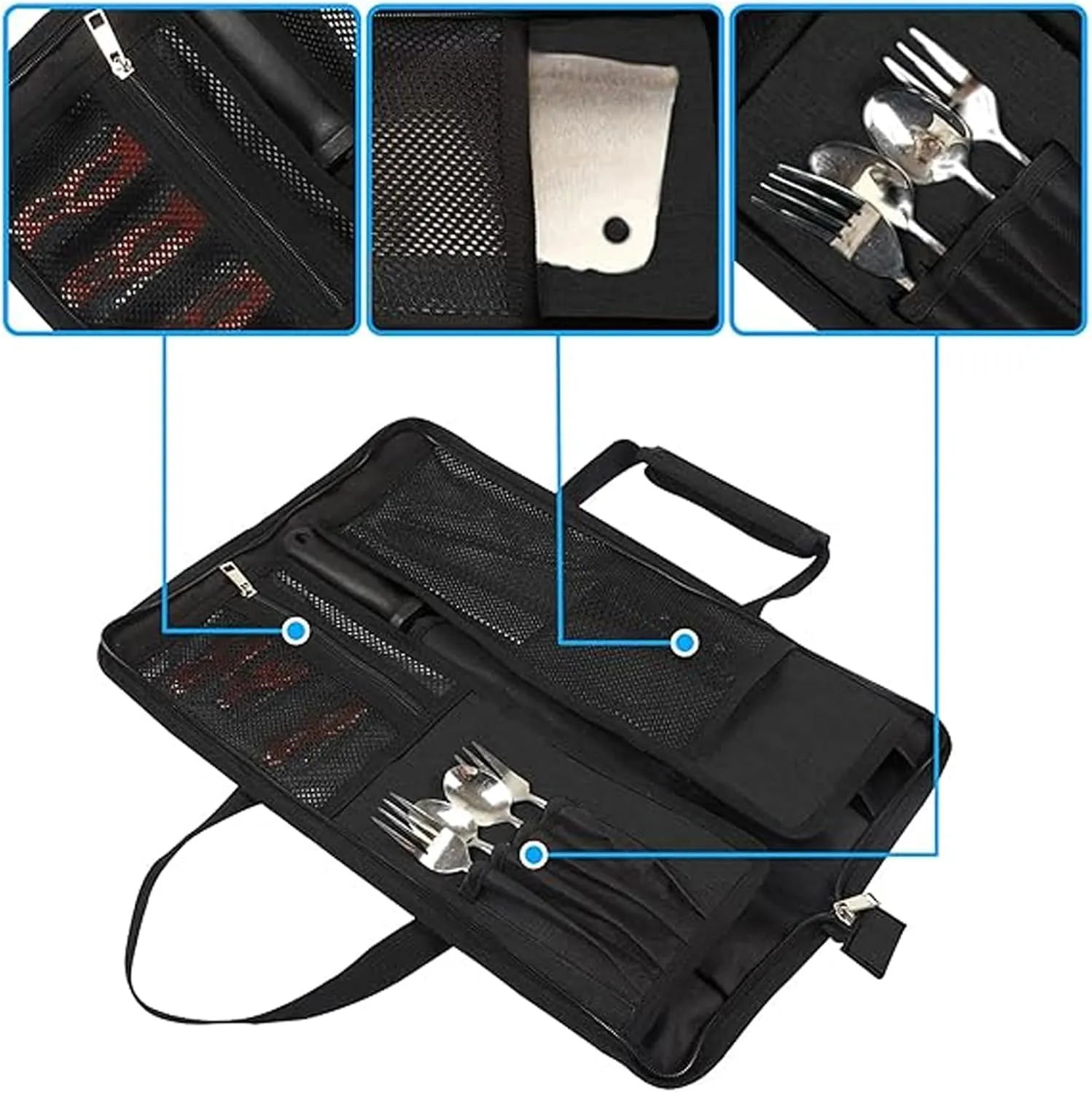 Chef’s Knife Roll Bag, Heavy Duty Oxford Chef Knife Bag, Portable 13 Slots Chef Knife Case, Multi-function Cutlery Knives Pouch Holder Knife Wrap Wallet Tool Roll