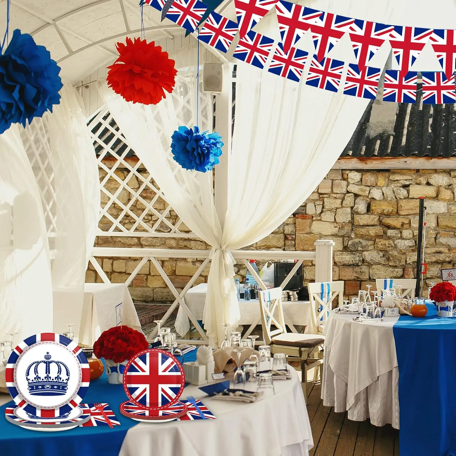 chiazllta 96 Pcs Britain UK England Flag Birthday Party Paper Plate and Napkins British Flag Party Supplies Tableware Union Jack Party Decorations Paper Plate Napkin Fork for Party Favors 24 Guests