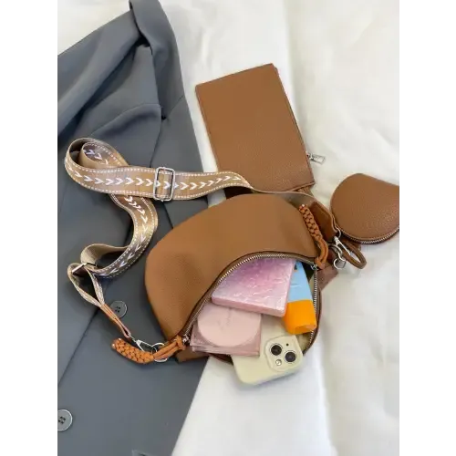 Chic Brown Faux Leather Adjustable Strap Crossbody Bag with Coin Purse