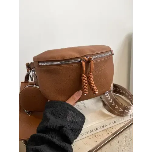 Chic Brown Faux Leather Adjustable Strap Crossbody Bag with Coin Purse