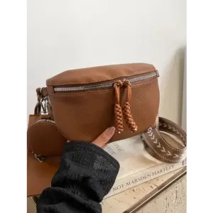 Chic Brown Faux Leather Adjustable Strap Crossbody Bag with Coin Purse