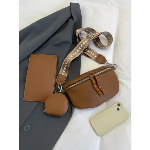 Chic Brown Faux Leather Adjustable Strap Crossbody Bag with Coin Purse
