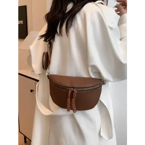 Chic Brown Faux Leather Adjustable Strap Crossbody Bag with Coin Purse