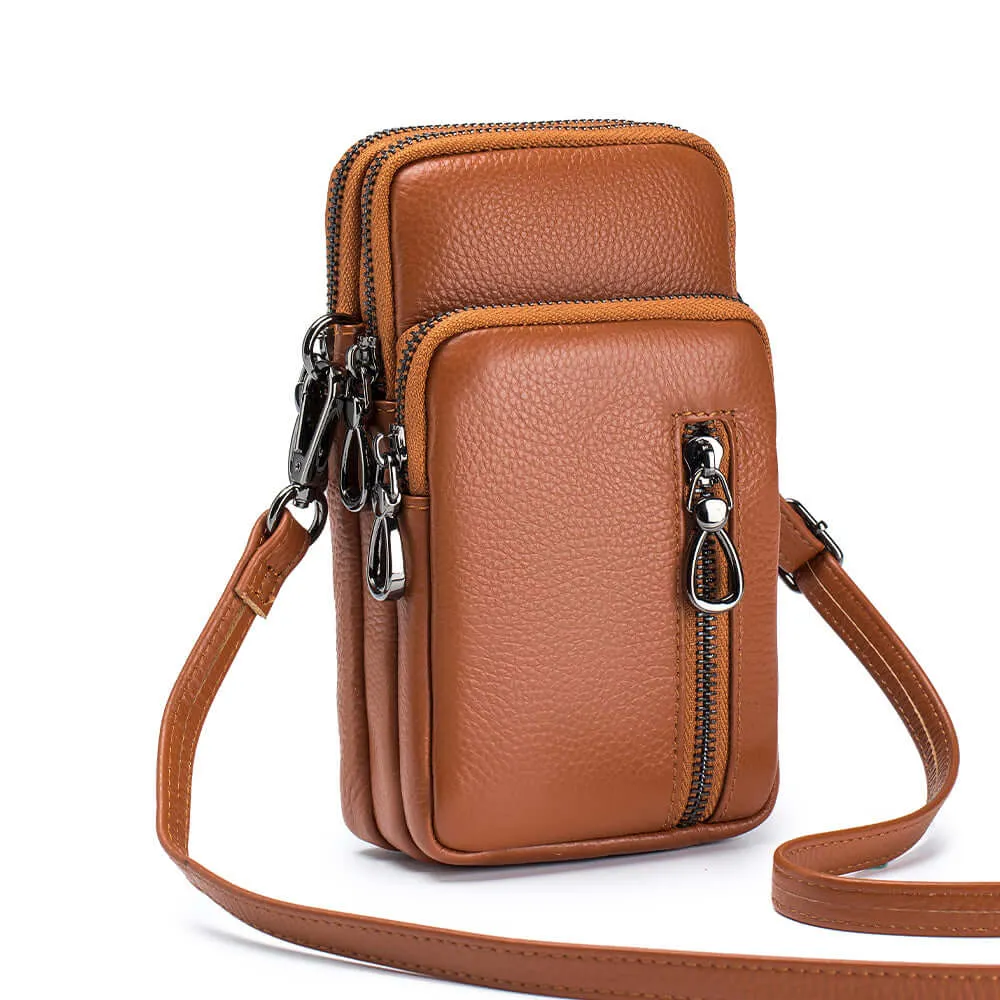 Chic Leather Mini Vertical Phone Crossbody Bag