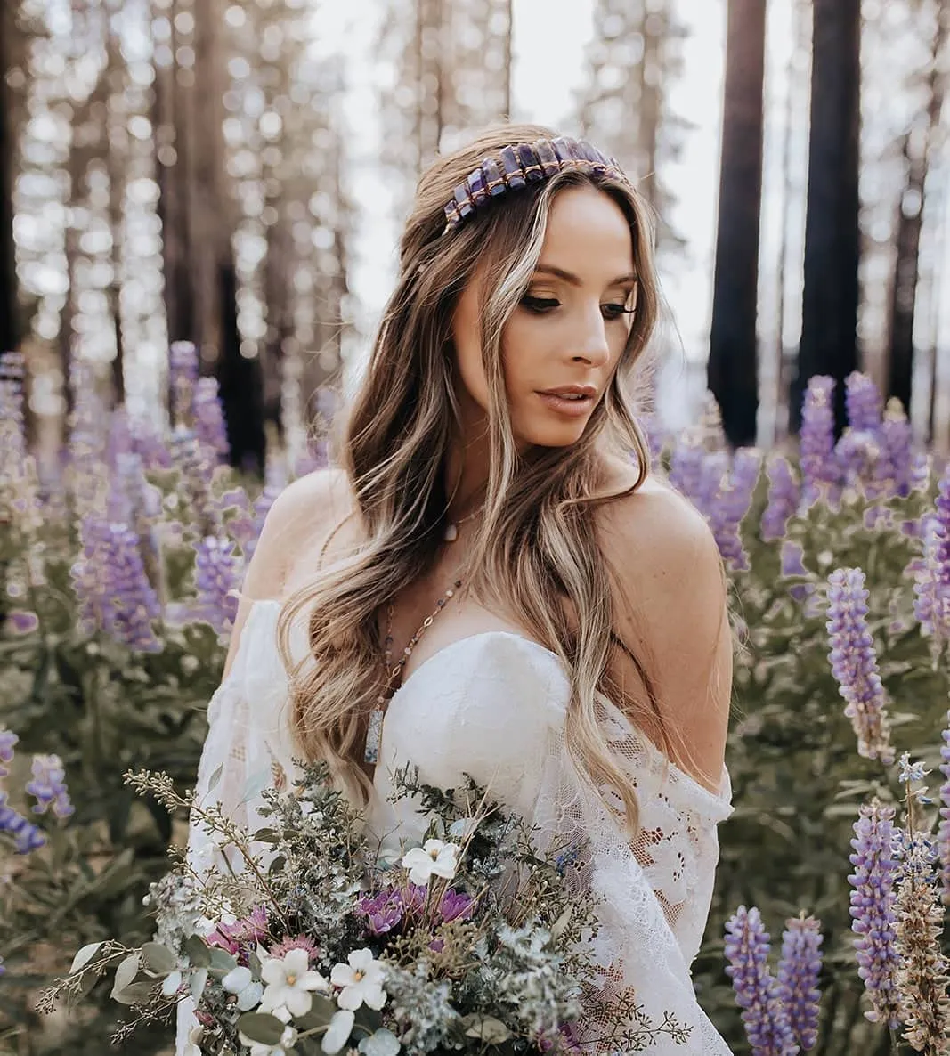 CHLINS Raw Crystal Quartz Tiara Headband - Moon Stars Crystal Boho Tiara Hairband Sun Goddess Crown Wedding Bride Headpiece for Woman(star sun (purple))