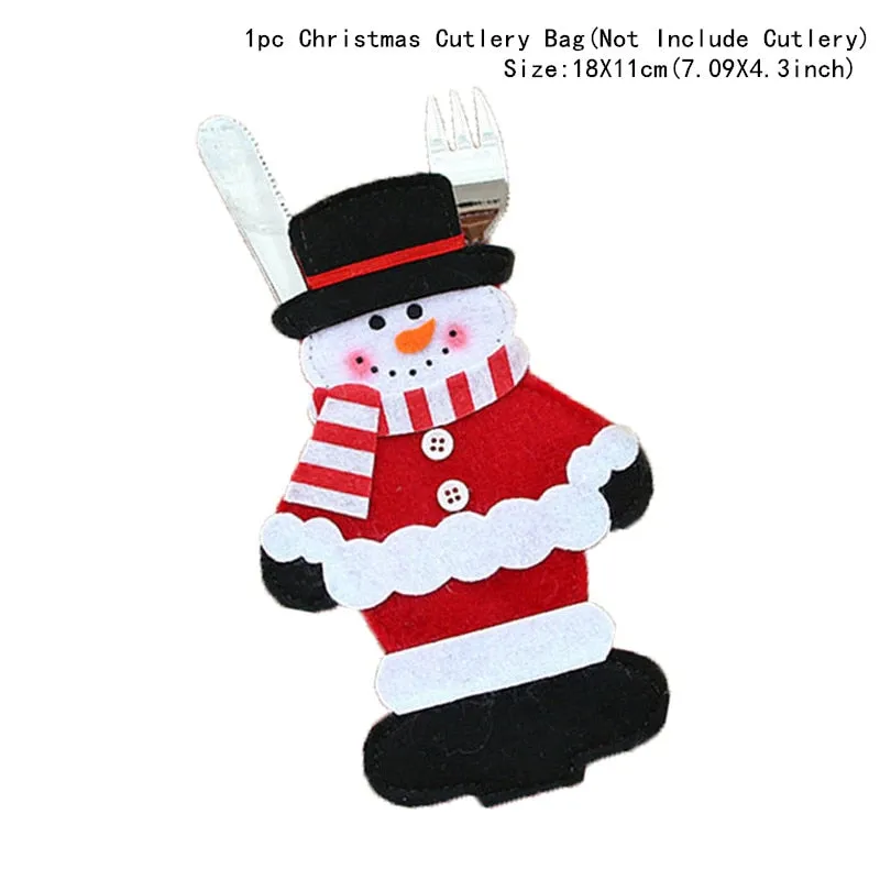 Christmas Gift Tableware Fork Knife Holder Bag Navidad 2021 Noel Christmas Decorations for Home Dinner Table Decor