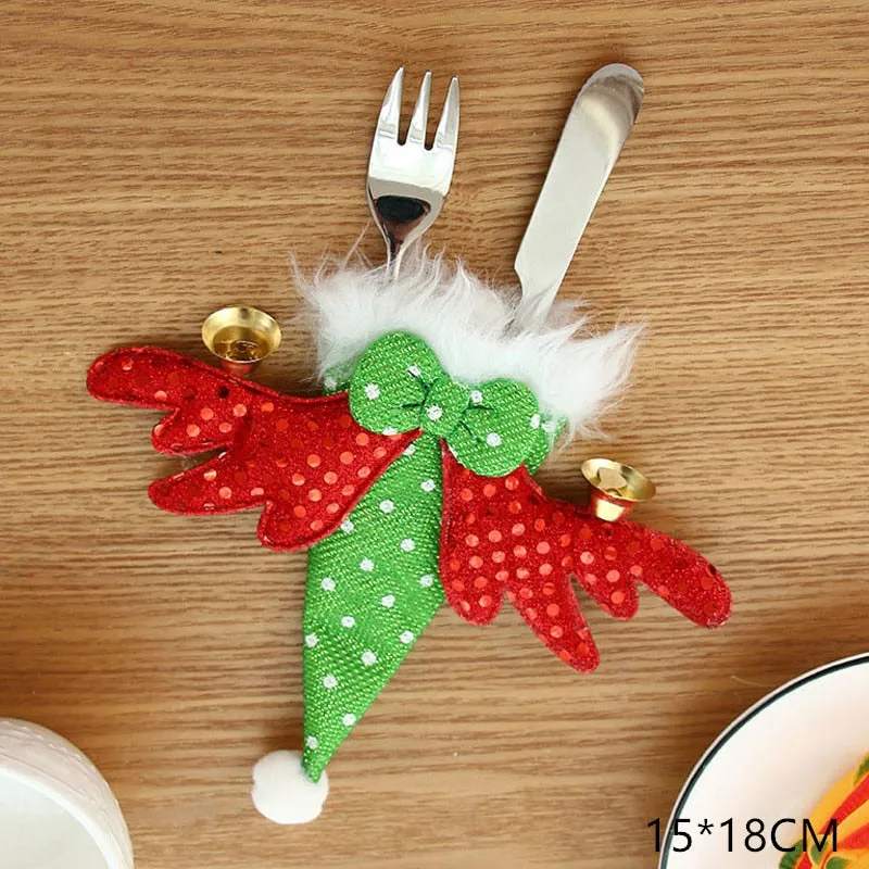 Christmas Gift Tableware Fork Knife Holder Bag Navidad 2021 Noel Christmas Decorations for Home Dinner Table Decor
