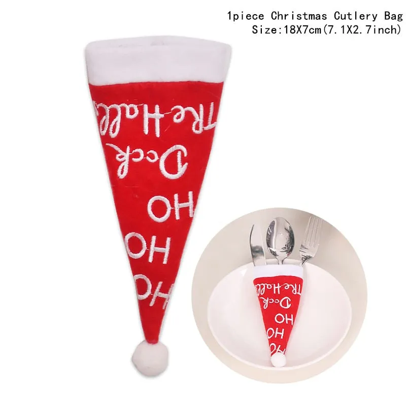 Christmas Gift Tableware Fork Knife Holder Bag Navidad 2021 Noel Christmas Decorations for Home Dinner Table Decor