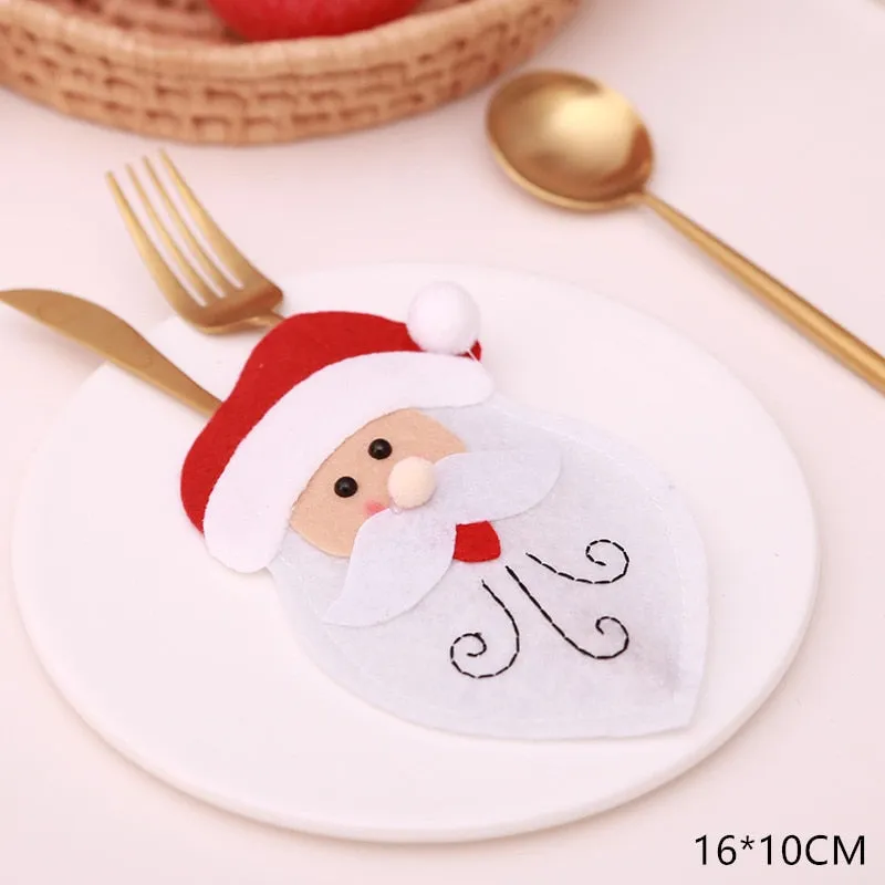 Christmas Gift Tableware Fork Knife Holder Bag Navidad 2021 Noel Christmas Decorations for Home Dinner Table Decor