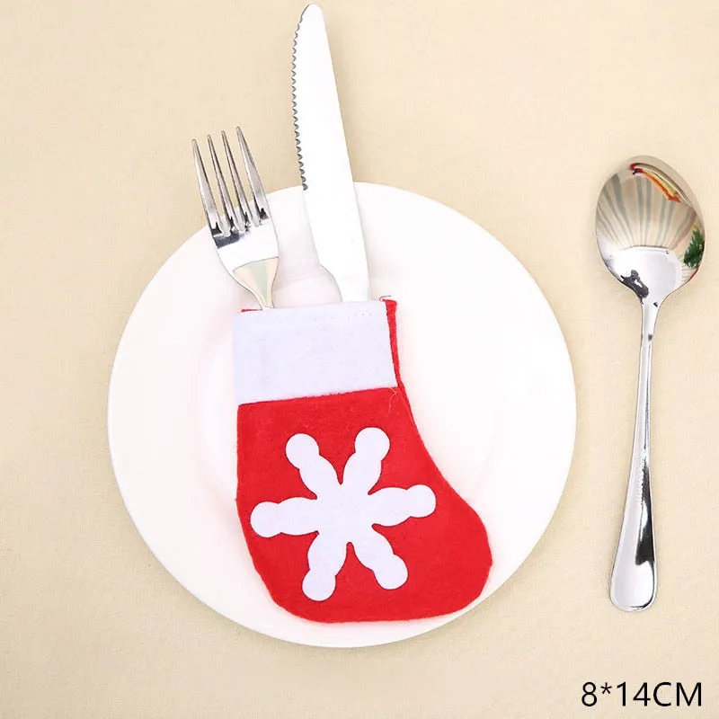 Christmas Gift Tableware Fork Knife Holder Bag Navidad 2021 Noel Christmas Decorations for Home Dinner Table Decor