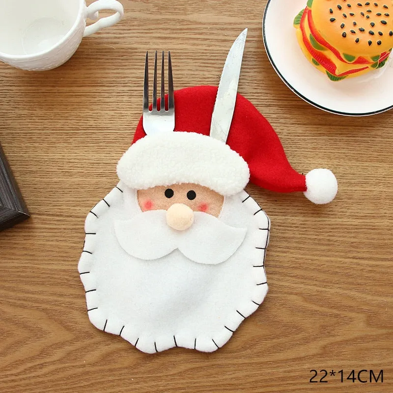 Christmas Gift Tableware Fork Knife Holder Bag Navidad 2021 Noel Christmas Decorations for Home Dinner Table Decor