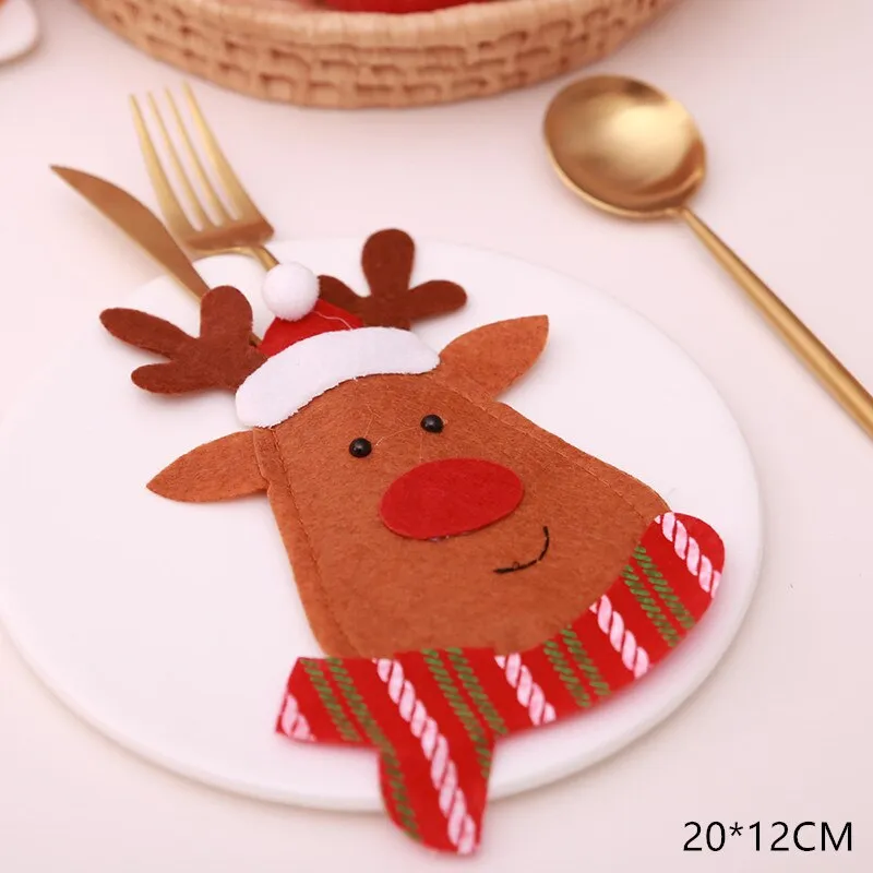 Christmas Gift Tableware Fork Knife Holder Bag Navidad 2021 Noel Christmas Decorations for Home Dinner Table Decor