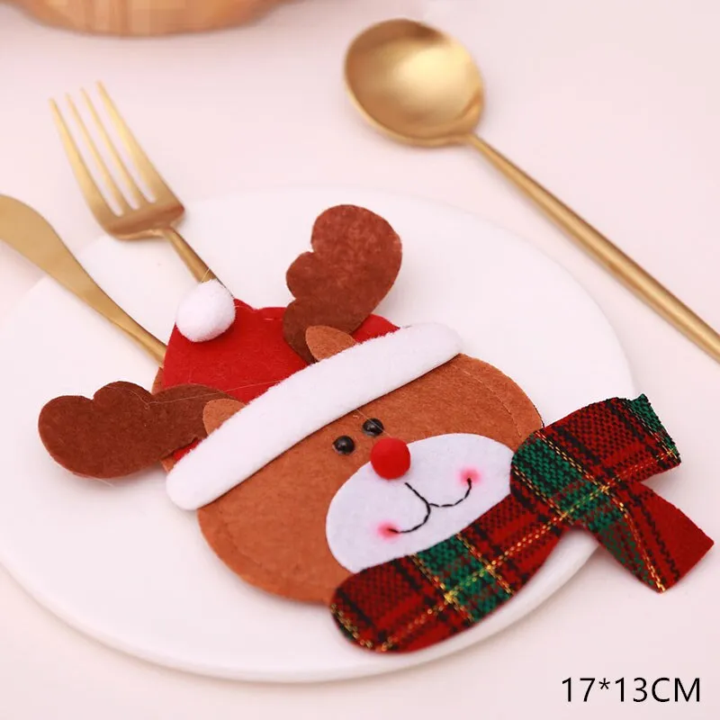 Christmas Gift Tableware Fork Knife Holder Bag Navidad 2021 Noel Christmas Decorations for Home Dinner Table Decor