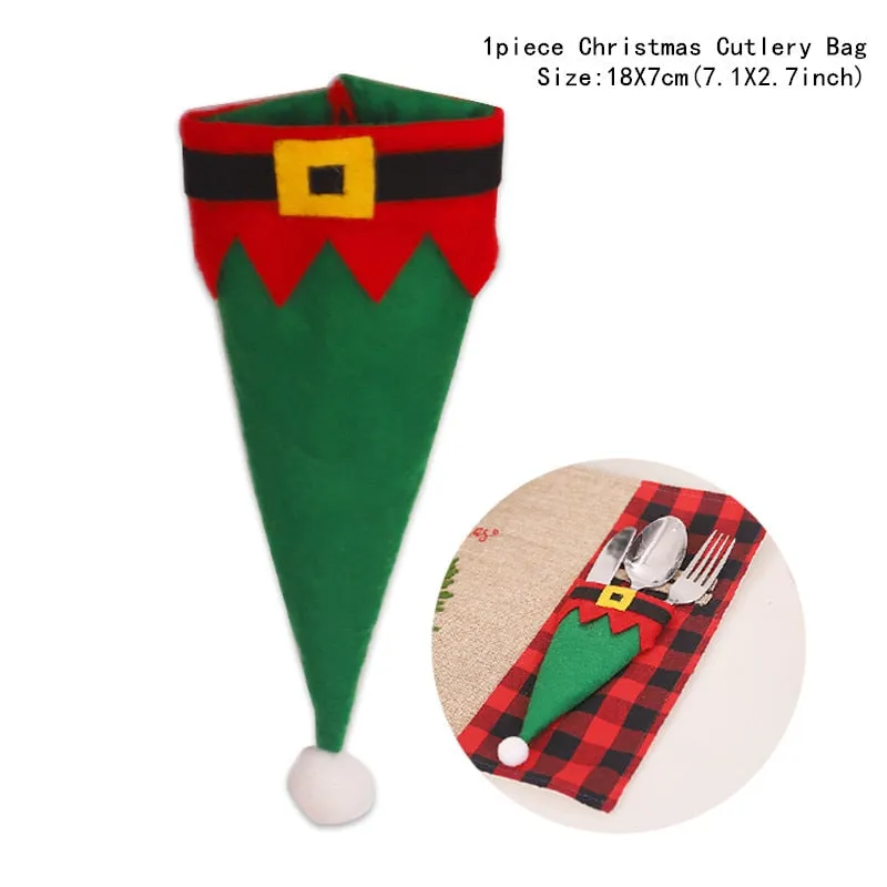 Christmas Gift Tableware Fork Knife Holder Bag Navidad 2021 Noel Christmas Decorations for Home Dinner Table Decor