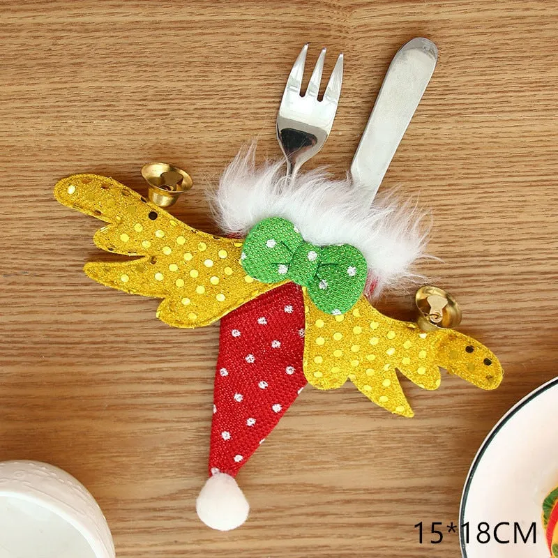Christmas Gift Tableware Fork Knife Holder Bag Navidad 2021 Noel Christmas Decorations for Home Dinner Table Decor