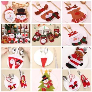 Christmas Gift Tableware Fork Knife Holder Bag Navidad 2021 Noel Christmas Decorations for Home Dinner Table Decor
