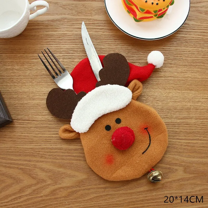 Christmas Gift Tableware Fork Knife Holder Bag Navidad 2021 Noel Christmas Decorations for Home Dinner Table Decor