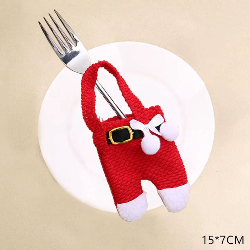 Christmas Gift Tableware Fork Knife Holder Bag Navidad 2021 Noel Christmas Decorations for Home Dinner Table Decor