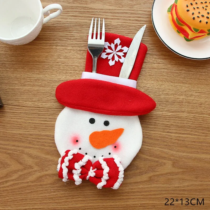 Christmas Gift Tableware Fork Knife Holder Bag Navidad 2021 Noel Christmas Decorations for Home Dinner Table Decor