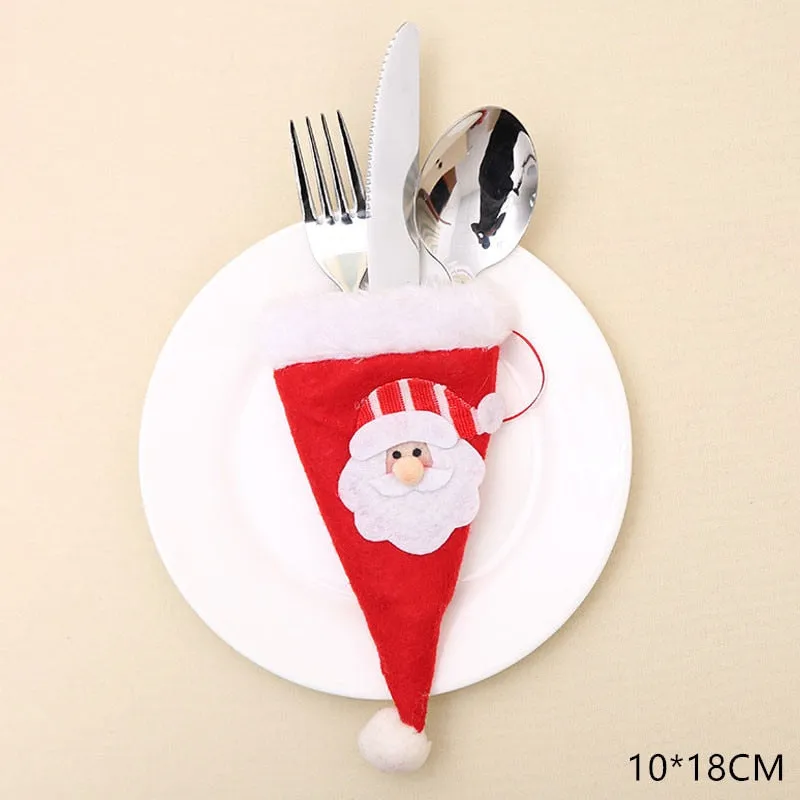 Christmas Gift Tableware Fork Knife Holder Bag Navidad 2021 Noel Christmas Decorations for Home Dinner Table Decor